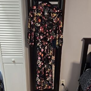 Torrid Tea Length Studio Refined Woven Shirt Dress- Black Floral Size 1/1X/14-16